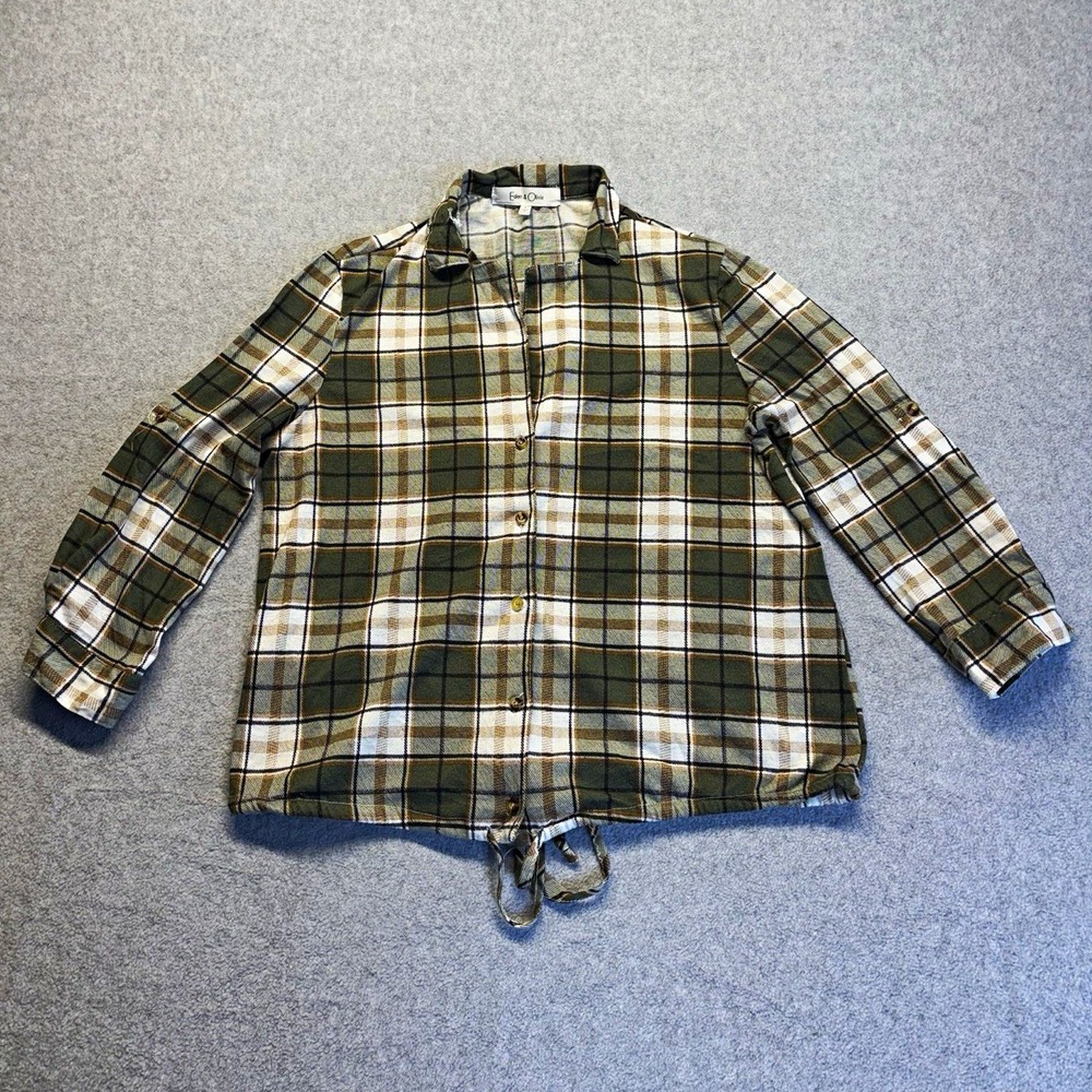 Eden & Olivia Womens S Plaid Collared Long Sleeve Button-Up Shirt Green